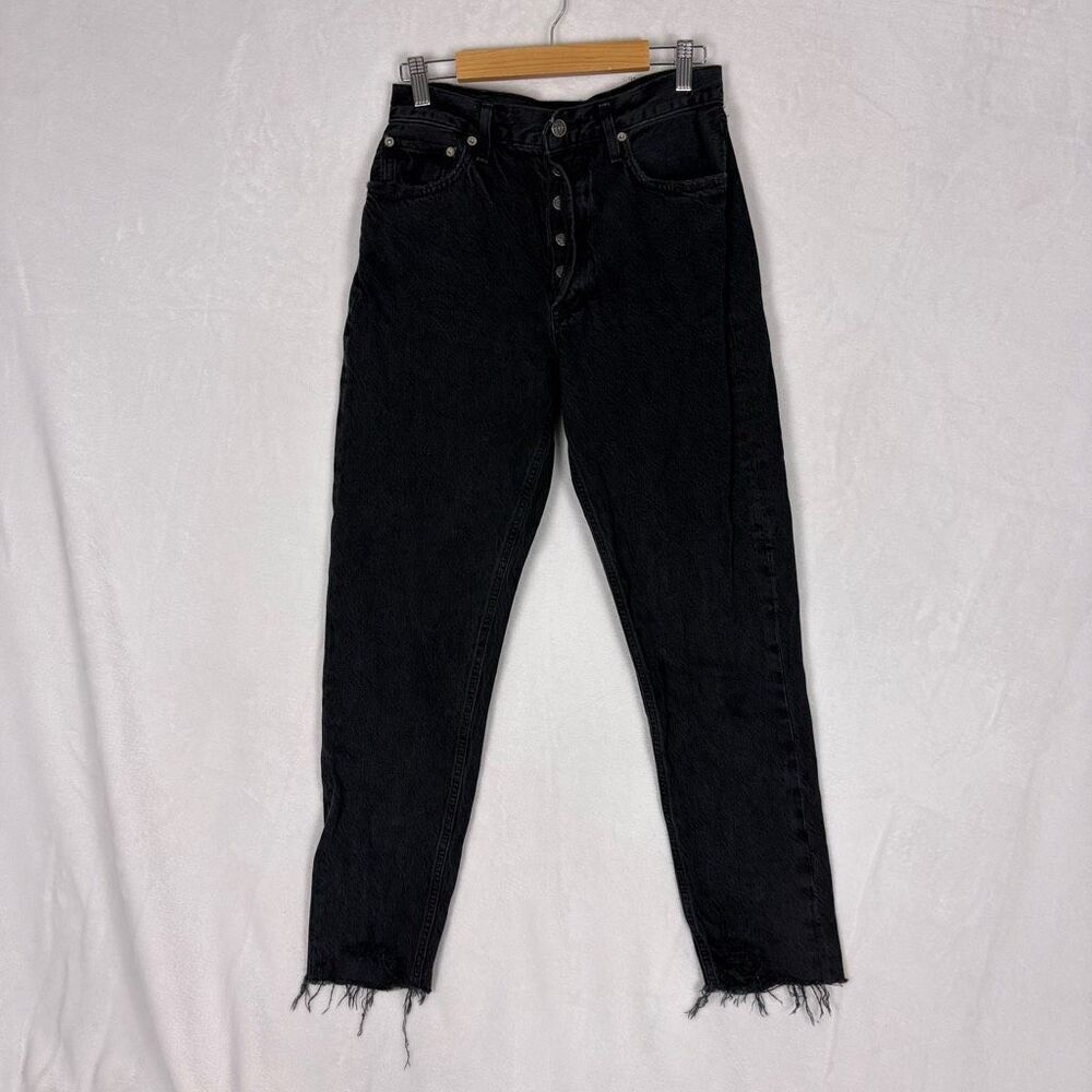 Agolde Black High Waisted Skinny Jeans Hidden Button Fly Raw Hem Size‎ 28